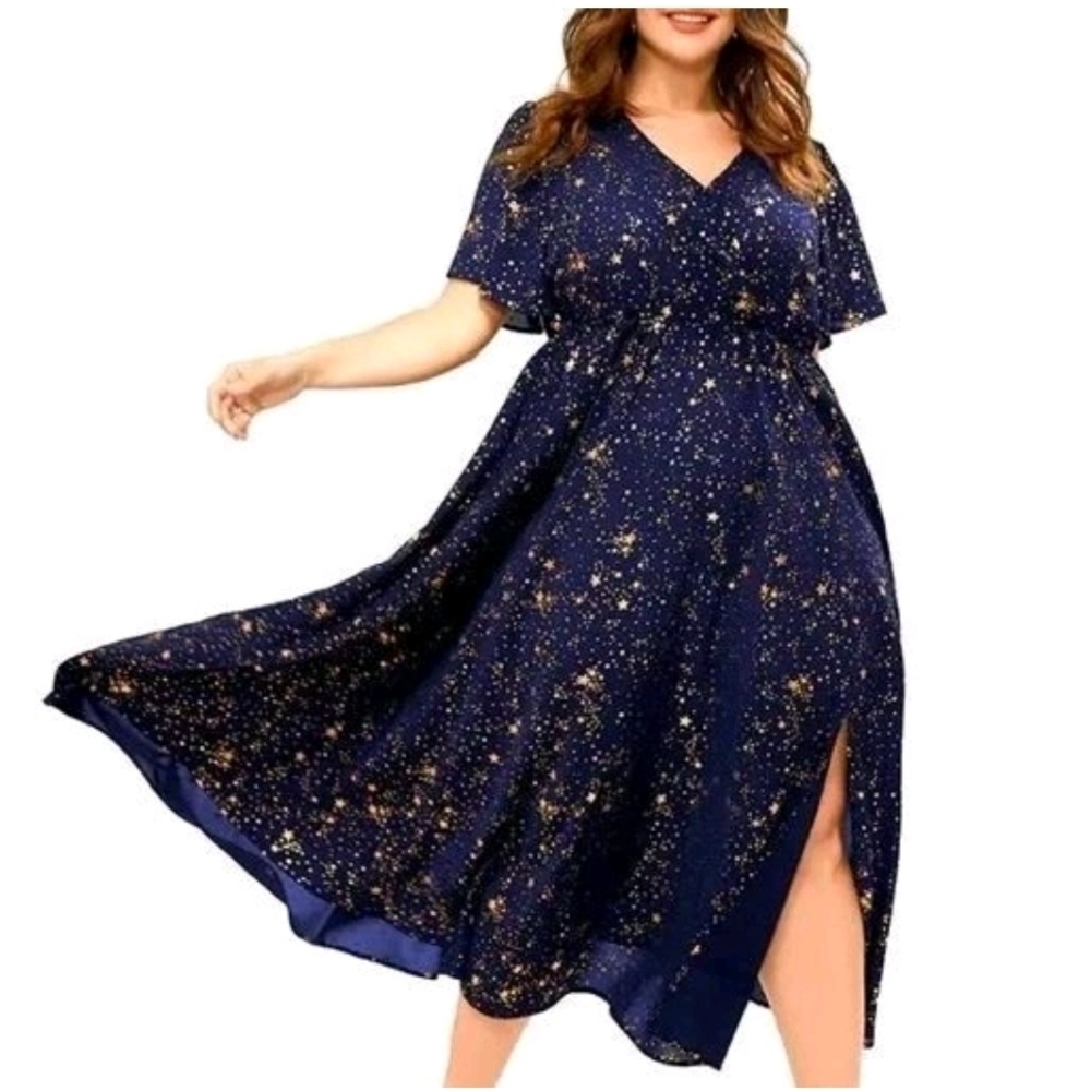 Elegant Navy Blue Starry Women's Dress